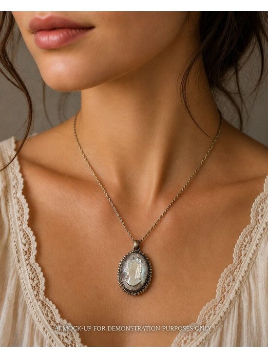 Unknown Jewelry - Vintage Cameo Pinktone Mother of Pearl Lady Cameo Gold Tone Victorian Pendant